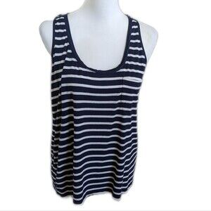 White House Black Market navy blue & white striped tank top, 1 pocket S